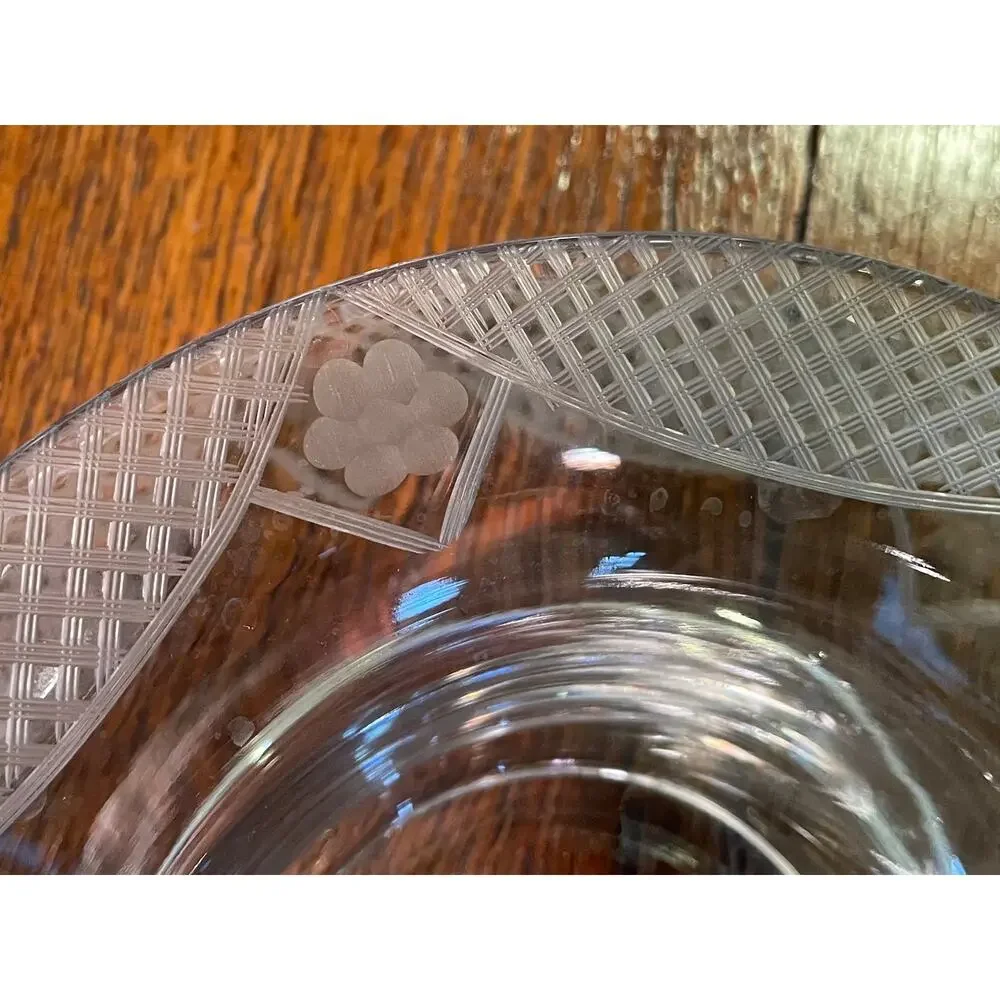 Vintage Floral Etched Clear Glass Plate & Bowl